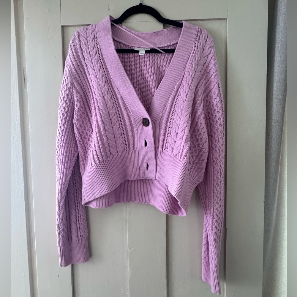 On 34th Cropped Cable Knit Cardigan • Lavender • Chunky Knit